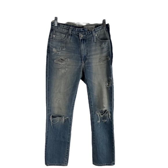 Ag Adriano Goldschmied Blue The Isabelle Side Zip High Rise Straight Crop Jeans - Picture 8 of 9